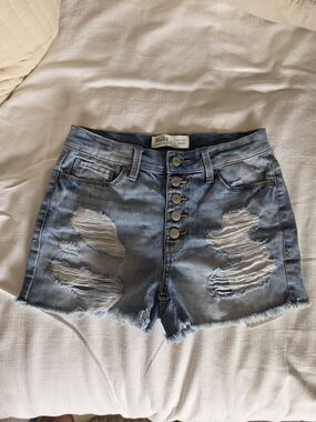 Mudd Light Blue Distressed Button-Front Denim Shorts